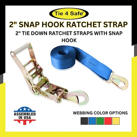 Tie 4 Safe 2" x 10' Ratchet Strap w/Snap Hook for Car Hauler Flatbed Trailer Wrecker Blue, 8PK RT43-10-BU-C-8